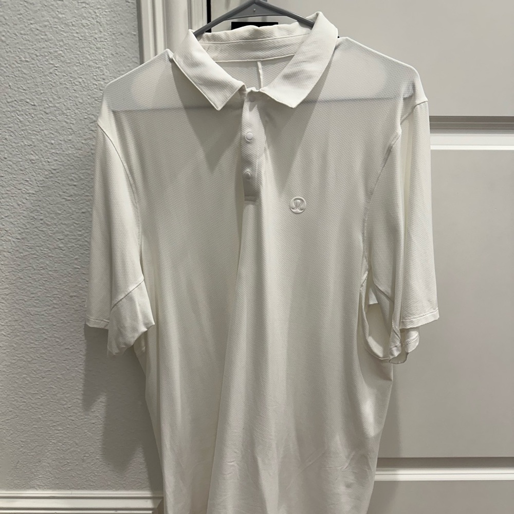 Lululemon White Snap-Front Logo Sport Polo Short Sleeve Shirt Large